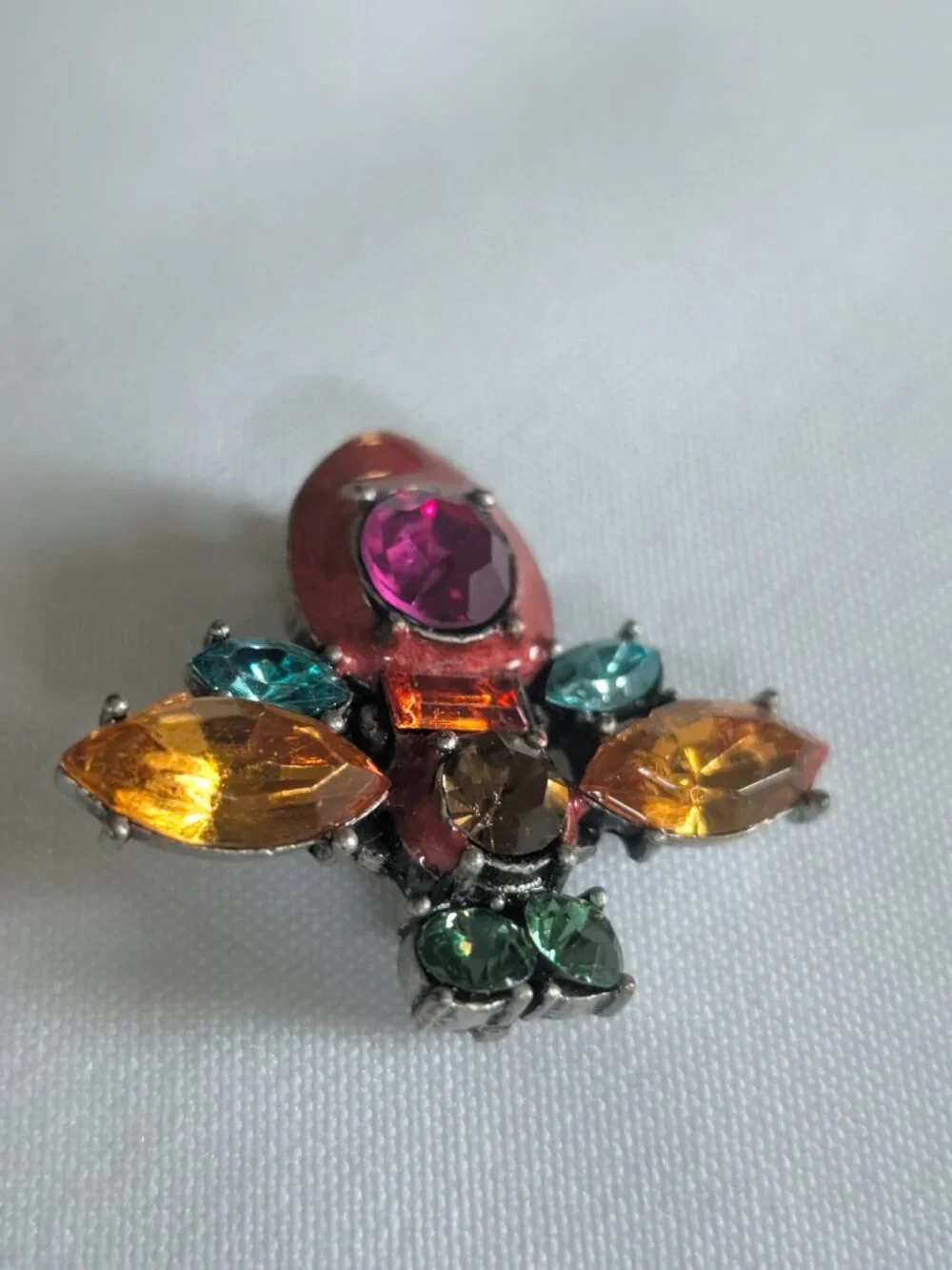 Retro Vintage Colorful Rhinestone Crystal Bee Pin Brooch Signed LOVE HUG